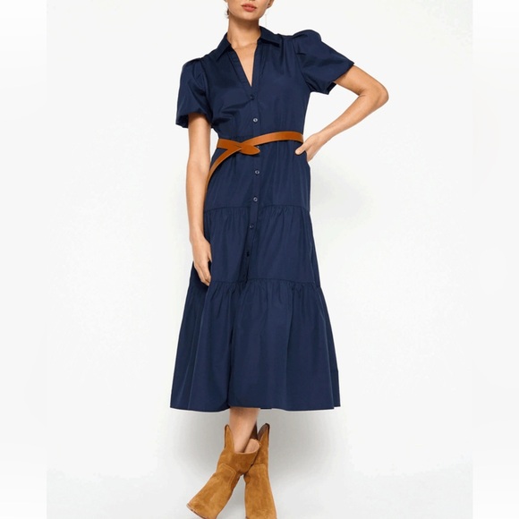 BROCHU WALKER Havana Midi Dress in Navy Blue Size M - Picture 3 of 13